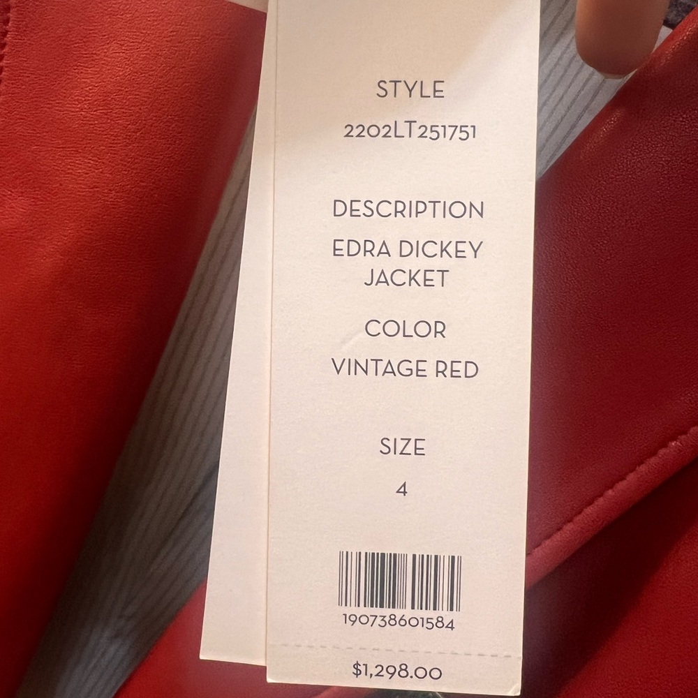 NWT Veronica Beard Red Double-Breasted Leather Blazer - Picture 8 of 11